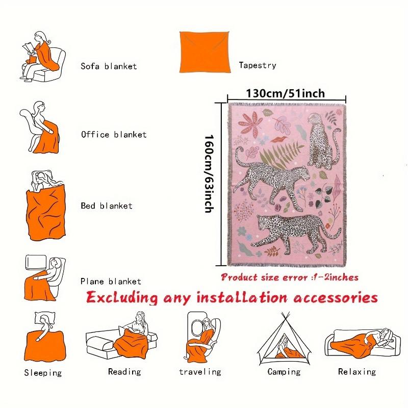 Cotton Polyester  Tapestry Leopard Print Fringe Pink Floral Animal Pattern Sand-Resistant Machine Washable Blanket for Outdoor