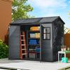 8 X 4 Ft Resin Garden Shed, Wood-Effect Outdoor Storage Shed with Floor, Windows, Lockable Doors and Vents, Dark Grey