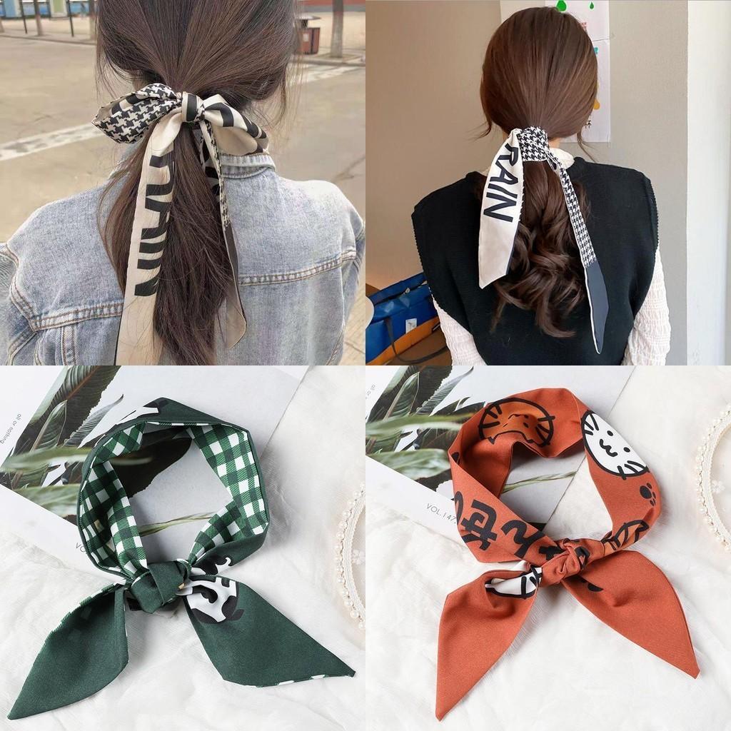Elegant Plaid Headbands Silk Scarf Hair Rope With Beautiful Houndstooth Design For Women