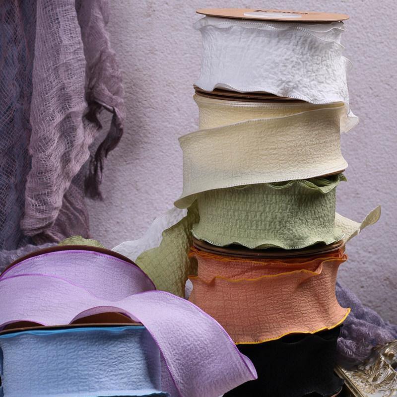 High Quality Korean Edition Solid Color Lace Pleated Ribbon Butterfly Clip Hairpin Raw Material Diy Gift Wrapping Ribbon