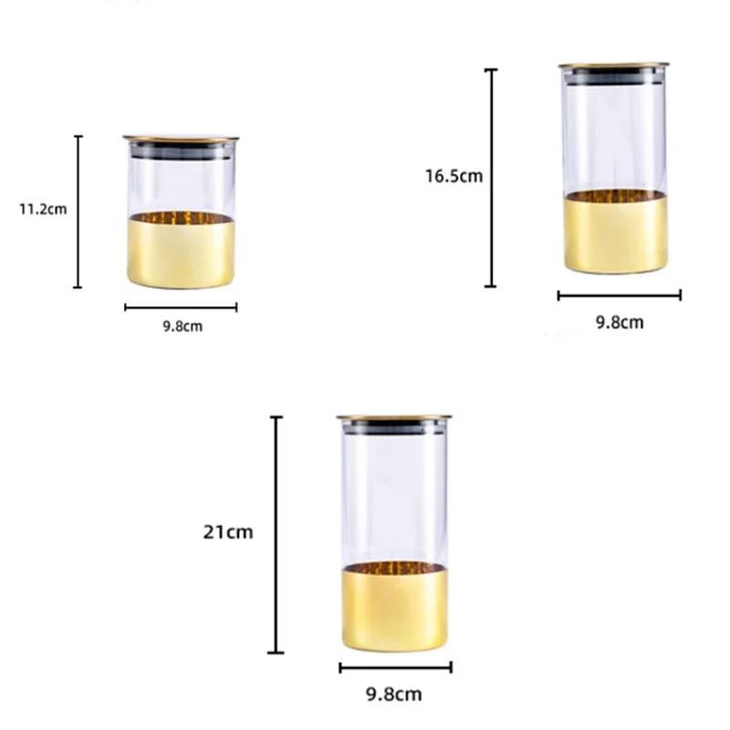 Goldenes Glas Versiegelte Dose Kaffeebohnen Aufbewahrungsbehälter Snack Trockenfrüchte Vorratsbehälter Metalldeckel Heimküchenaufbewahrung Ornamente