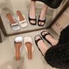 Open-toed cool slippers for women to wear summer new models with skirts, low-heeled bow slippers