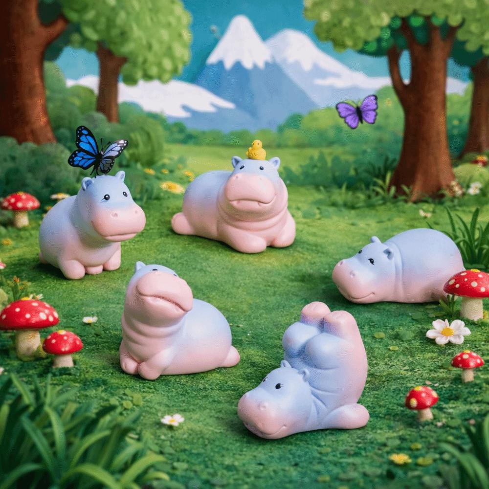 Q-like pear-shaped design Resin Hippo Statue Miniature Figure 6 options available Hippopotamus Figurines Cartoon Style