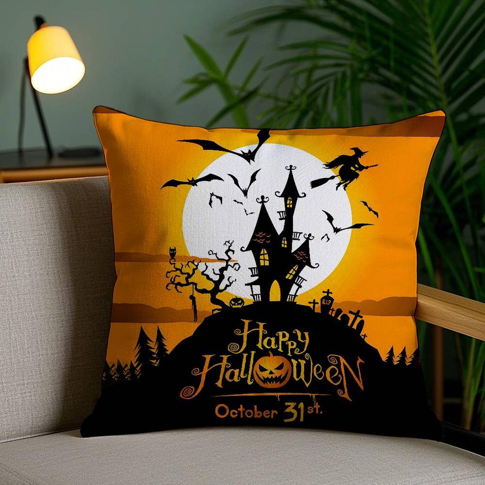

Scary Halloween Bat Pumpkin Pillow Case Holiday Horror Atmosphere Short Plush Double-sided Printing Home Cushion Cover 30cmx30cm
