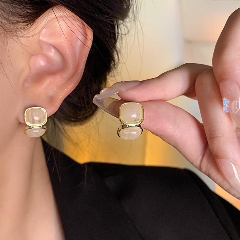 Trendy Unique Design Square Resin Earrings with S925 Silver Posts - Light Luxury High-End Female Accessories