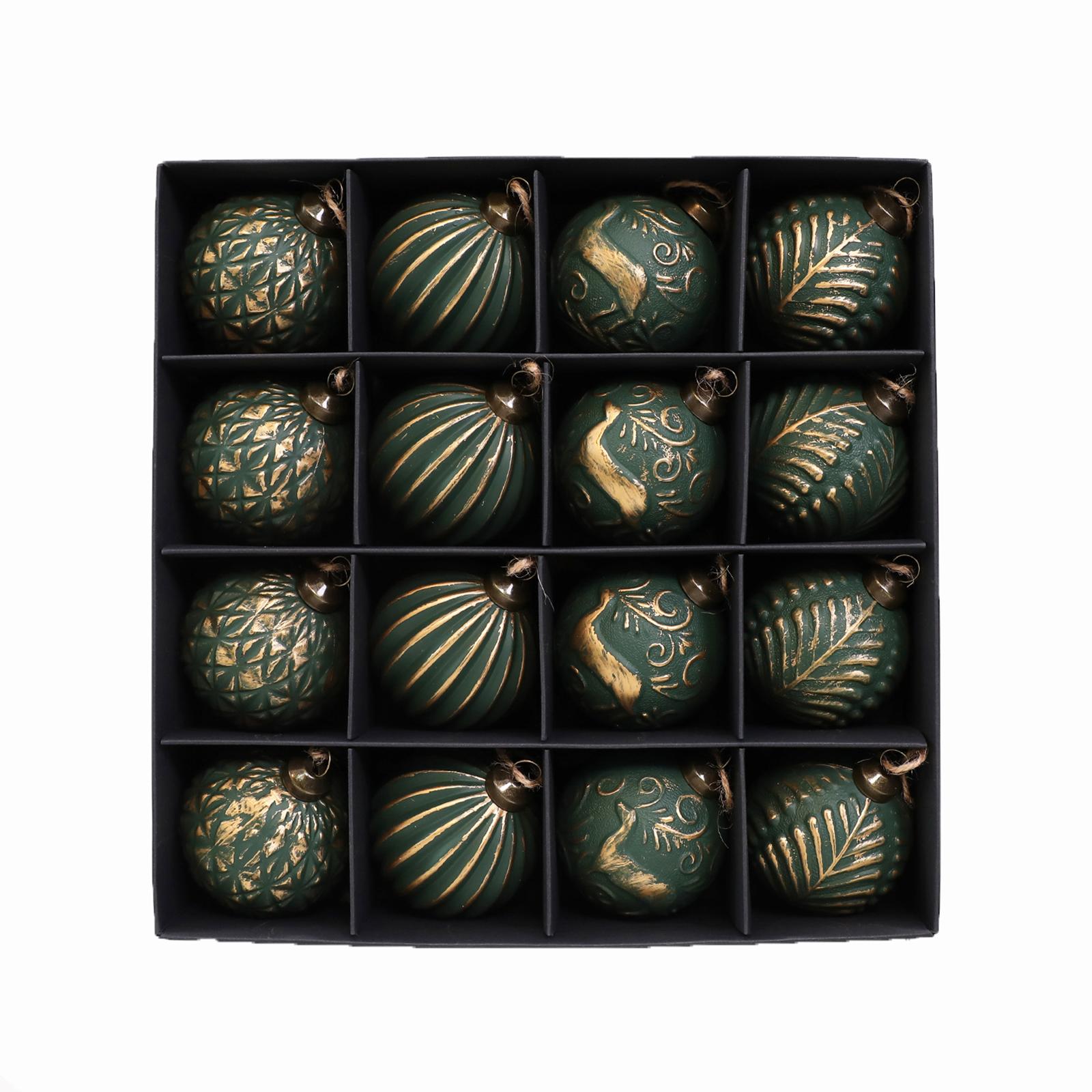 16er Set Weihnachtsbaumkugeln Galvanisierter Kunststoff Glänzende Hängedekorationen für den Weihnachtsbaum One Size grün