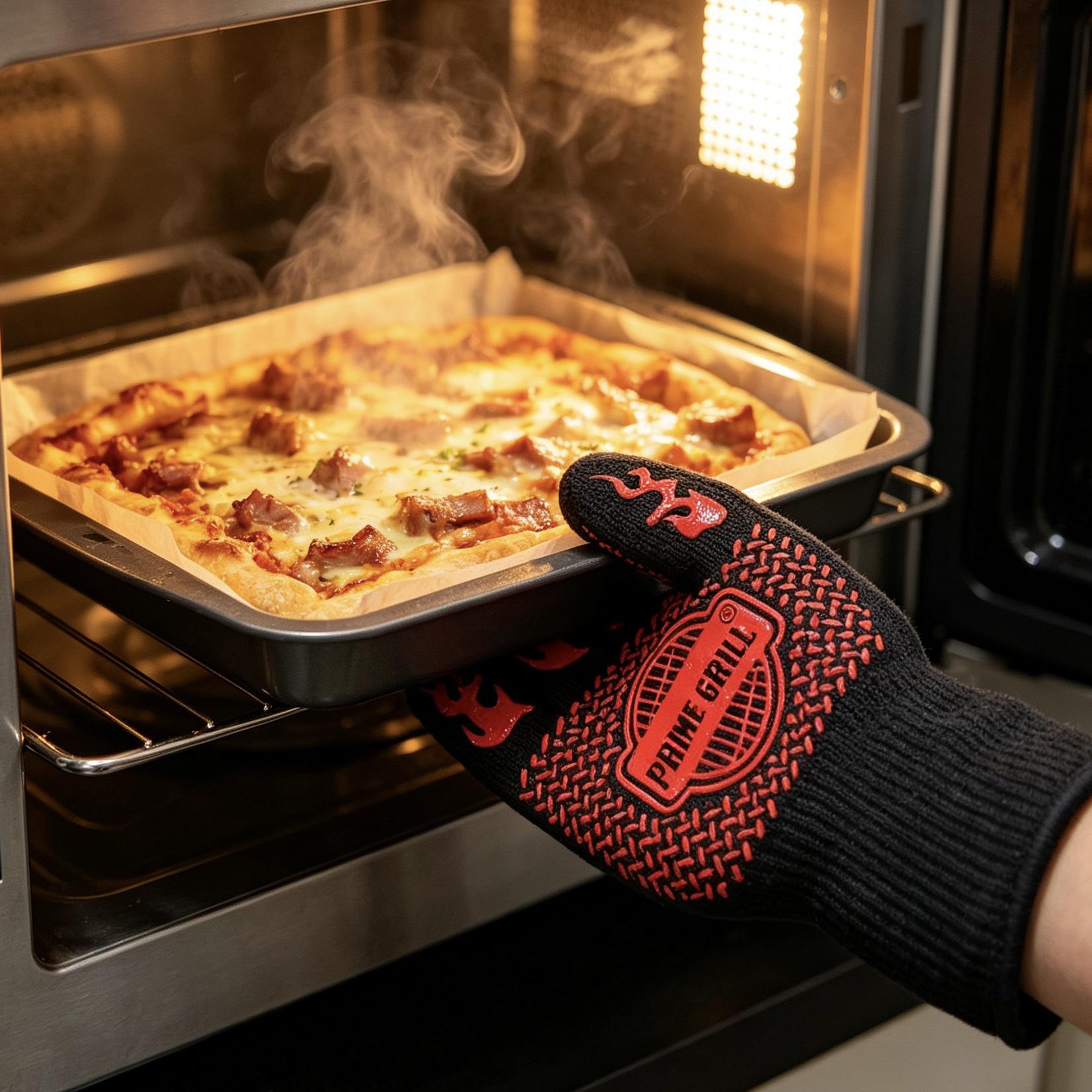 High-Temperature Silicone BBQ & Oven Gloves (500-800°F) Medium Long красный