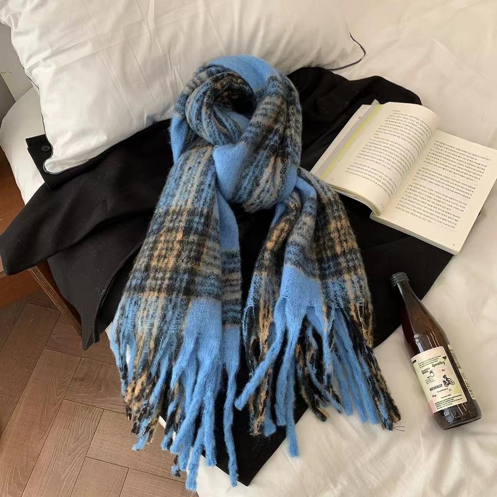 Scarf women's autumn and winter new plaid thickened shawl high-end atmosphere warm scarf