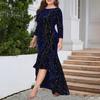 Women Evening Dress Three Quarter Sleeve Irregular Hem Round Neck Plus Size Slim Fit High Waist Swallowtail Elegant Maxi Dress Prom Party Clothes