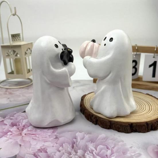 Spooky Ornament, Bat Pumpkin Ghost Model Halloween Decoration, Resin Ghost Figurine for Home Desktop Garden Holiday Decor