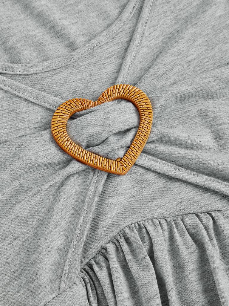 Stylish Heart-Embellished Layered Solid Color Dress