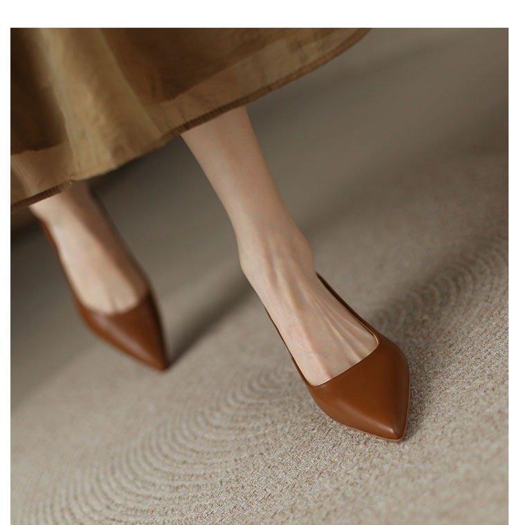 Pointed Small Heel Large Size Women's Shoes Fat Feet Wide Spring 2025 New High Heels Women's Versatile Black Work Shoes