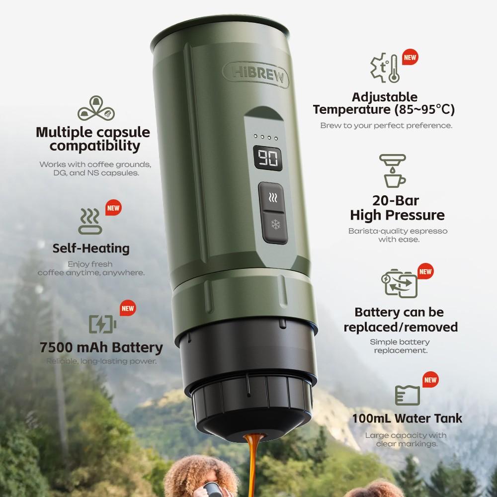 HIBREW H4C Portable Espresso Maker, Handheld Manual Coffee Machine for Camping, Travel & Home Use, Green - Classic