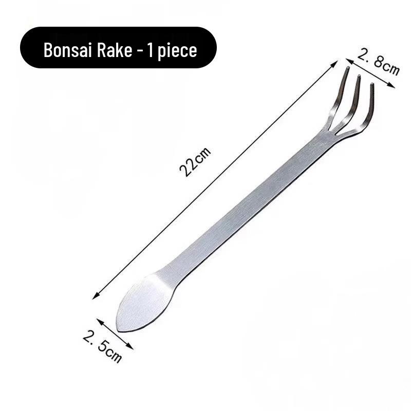 Stainless Steel Three-Pronged Bonsai Rake for Soil Loosening & Garden Planting