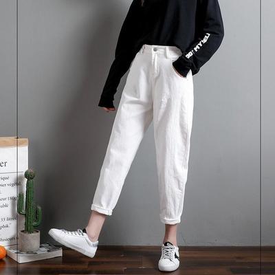 Cropped Trousers Solid Color Plus Size Jeans Women High Waist Loose Casual Harem Pants
