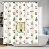 Süßer Duschvorhang mit Tierprint, Wasserdicht, Heimdekoration für Badezimmer, Thema Grünzeug Waldtiere mit Füchsen, Bären, Eichhörnchen Design