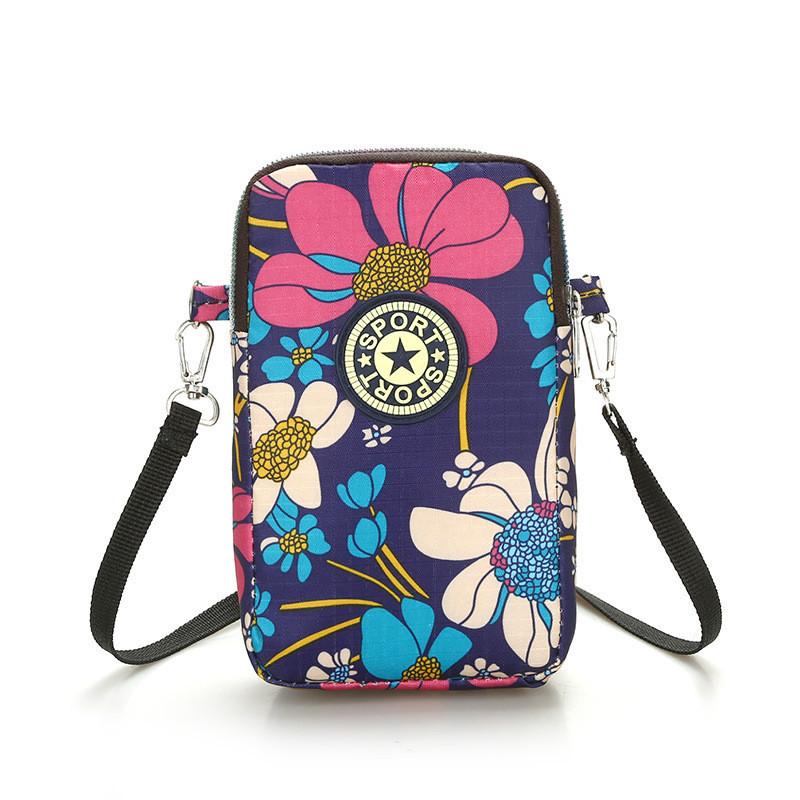 Stylish Korean Mini Phone Bag With Floral Patterns For Women In Vibrant Colors Blue Floral