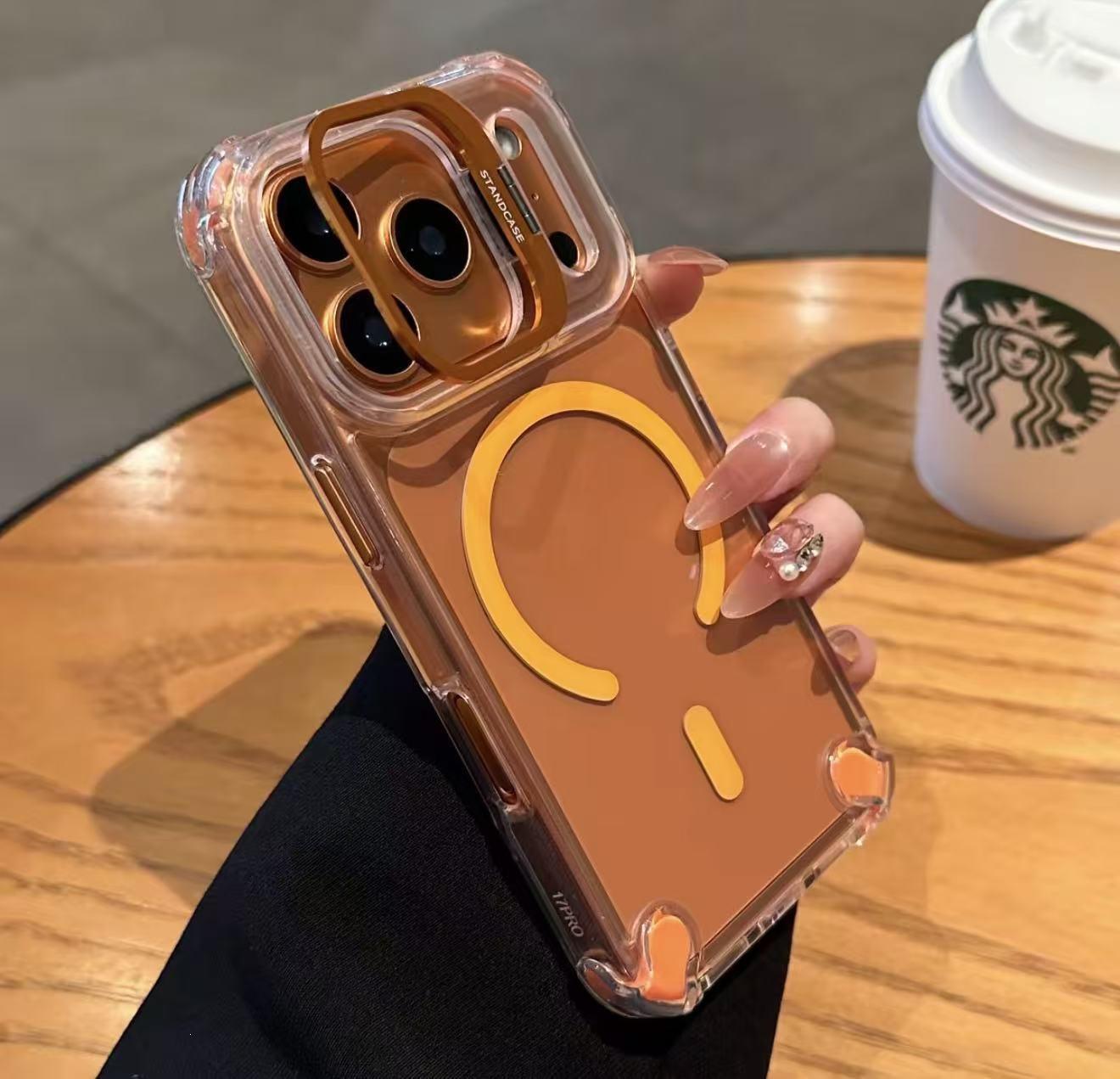 iPhone 17 PM Magnetic High-Transparency Case with Apple 16 Pro Max Lens Stand & Drop Protection 15 Plus