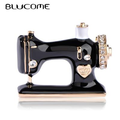 Enamel Esmalte Sewing Machine Shape Brooch Gold-Color Vintage Wedding Clothes Accessory Women Brooches Unique Hijab Pins