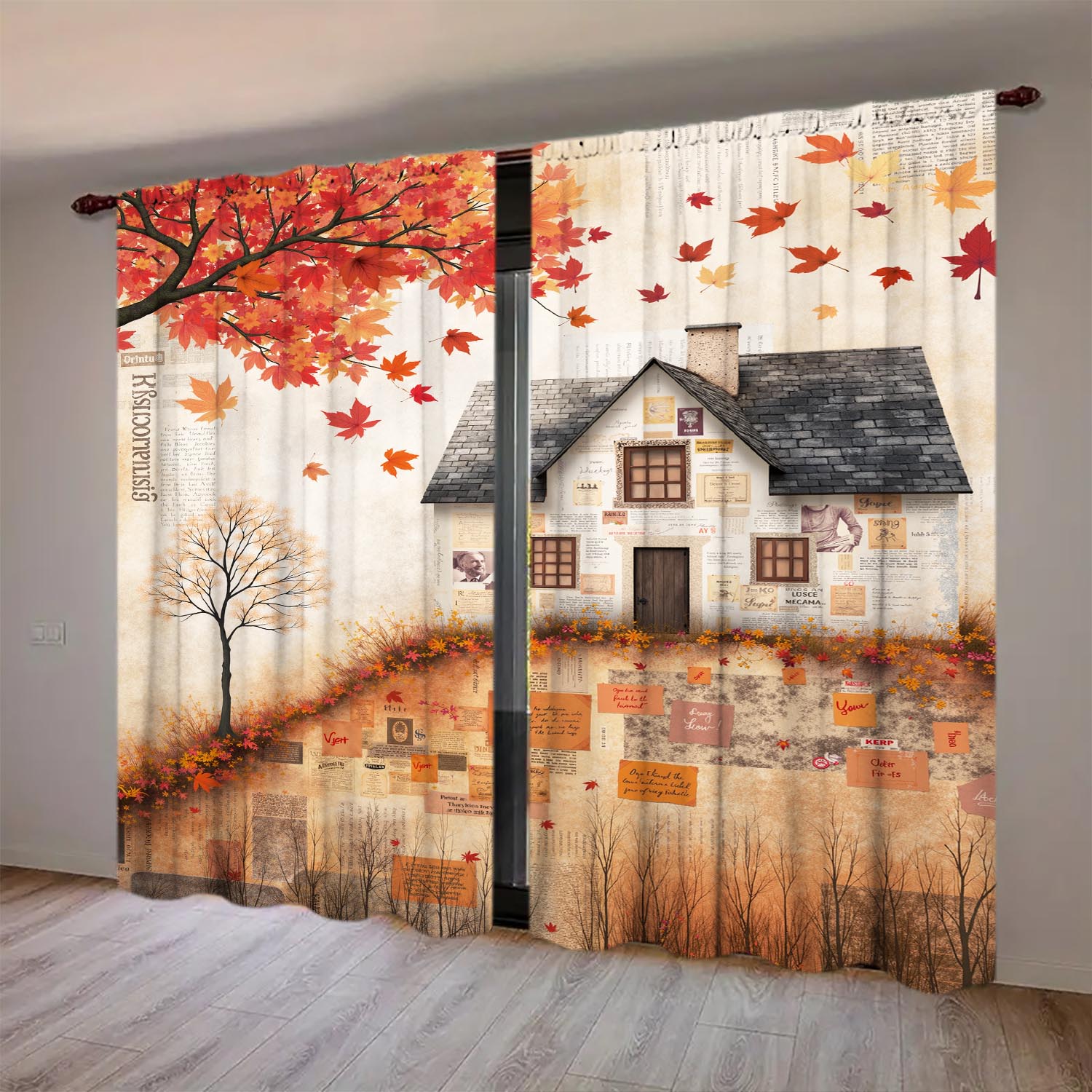 

2pcs Autumn Red Maple Leaves Falling House Curtains Versatile Design Suitable for Any Style Creating a Peaceful Living Space 100*130 Rod Pocket 1pcs