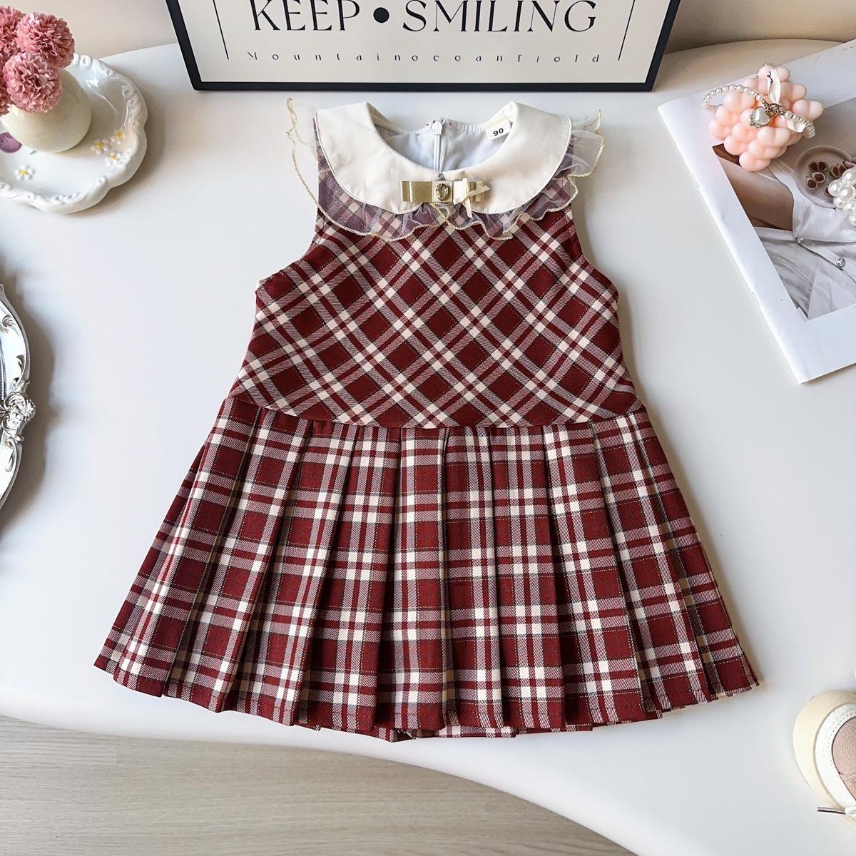 Girls  Korean Academy Style Plaid Sleeveless Vest Dress for Spring/Autumn (ACB108) Size 110