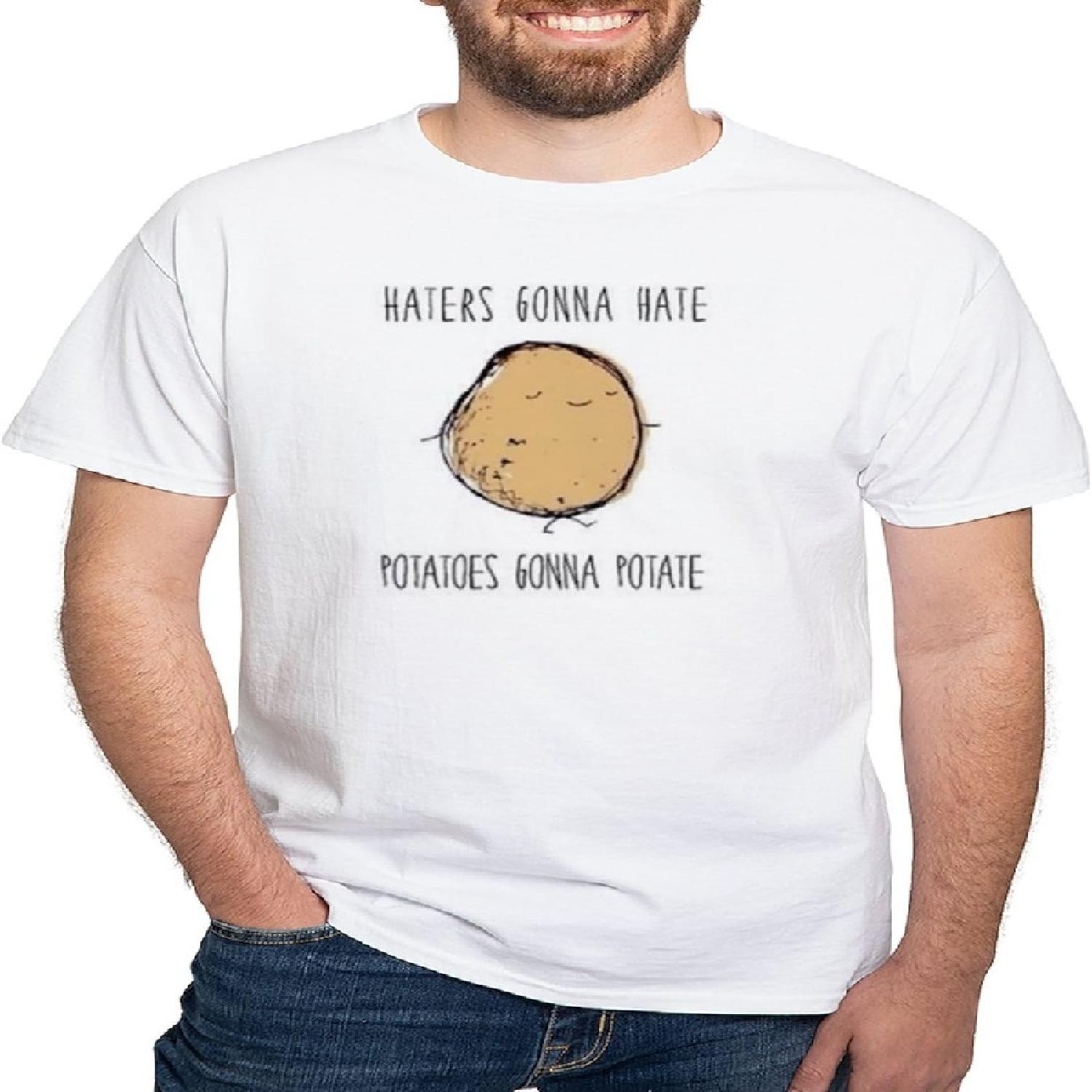 CafePress Ненавистники Будут Ненавидеть, Картошка Будет Картофелить Футболка Мужская 100% Хлопок, Классическая Графическая Белая Футболка XXXXXL белый