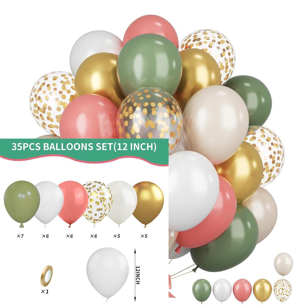 12inch 35pcs Purple Pink Green Balloon Set , Suitable for Weddings, Birthdays, Themed Parties, Bachelorette Parties