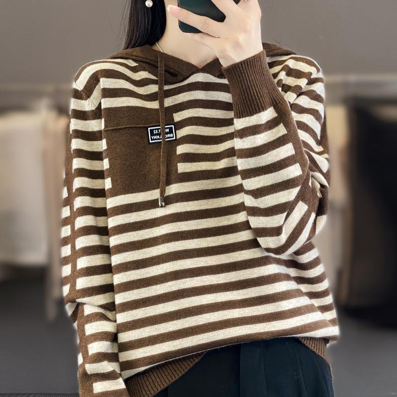 

INDFS Женские модные повседневные осенне-зимние полосатые худи с длинным рукавом XXL темно-коричневого