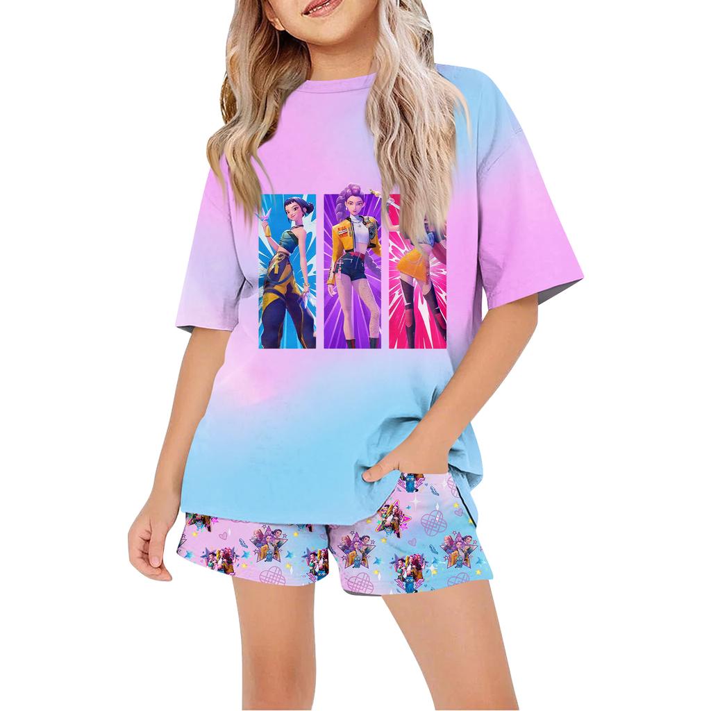 Kids Summer Sport T-Shirt And Shorts 2 Piece Outfit Tracksuit Set Short Sleeve Print Crop Tops With Clothing Set