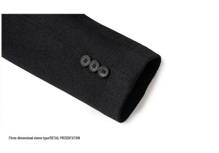 Men's Winter Wool Double-Faced Trench Coat with Down Liner and Cashmere Lapel
