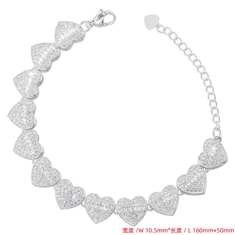 Light Luxury Copper Inlaid Zirconium Heart Splicing Bracelet Necklace Hip-Hop Love Stacking Set Vl602-603
