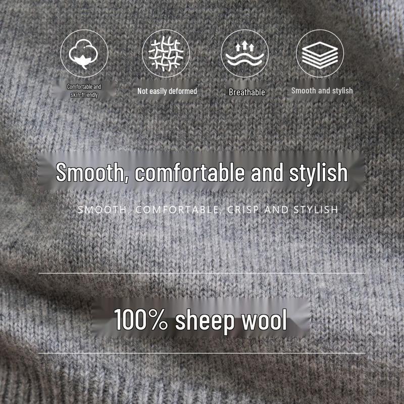 Hengyuanxiang Men's 100% Pure Wool Round Neck Thermal Sweater