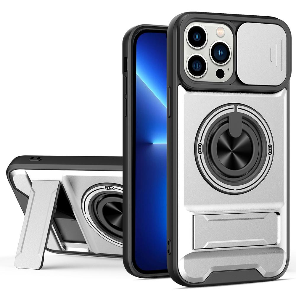 For iPhone 13 Pro Case Compatible with MagSafe Ring Holder Foldable Kickstand TPU PC Phone Cover with Camera Lens Slider