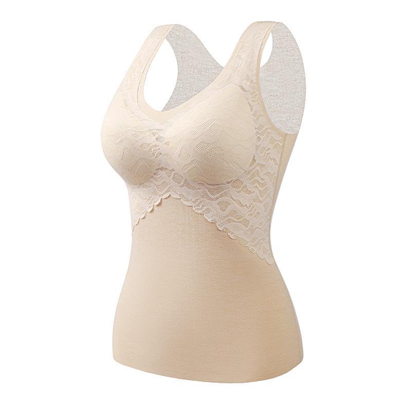 Women's Seamless Self-Heating Velvet Thermal Underwear with Chest Pads & Thick Inner Lace.