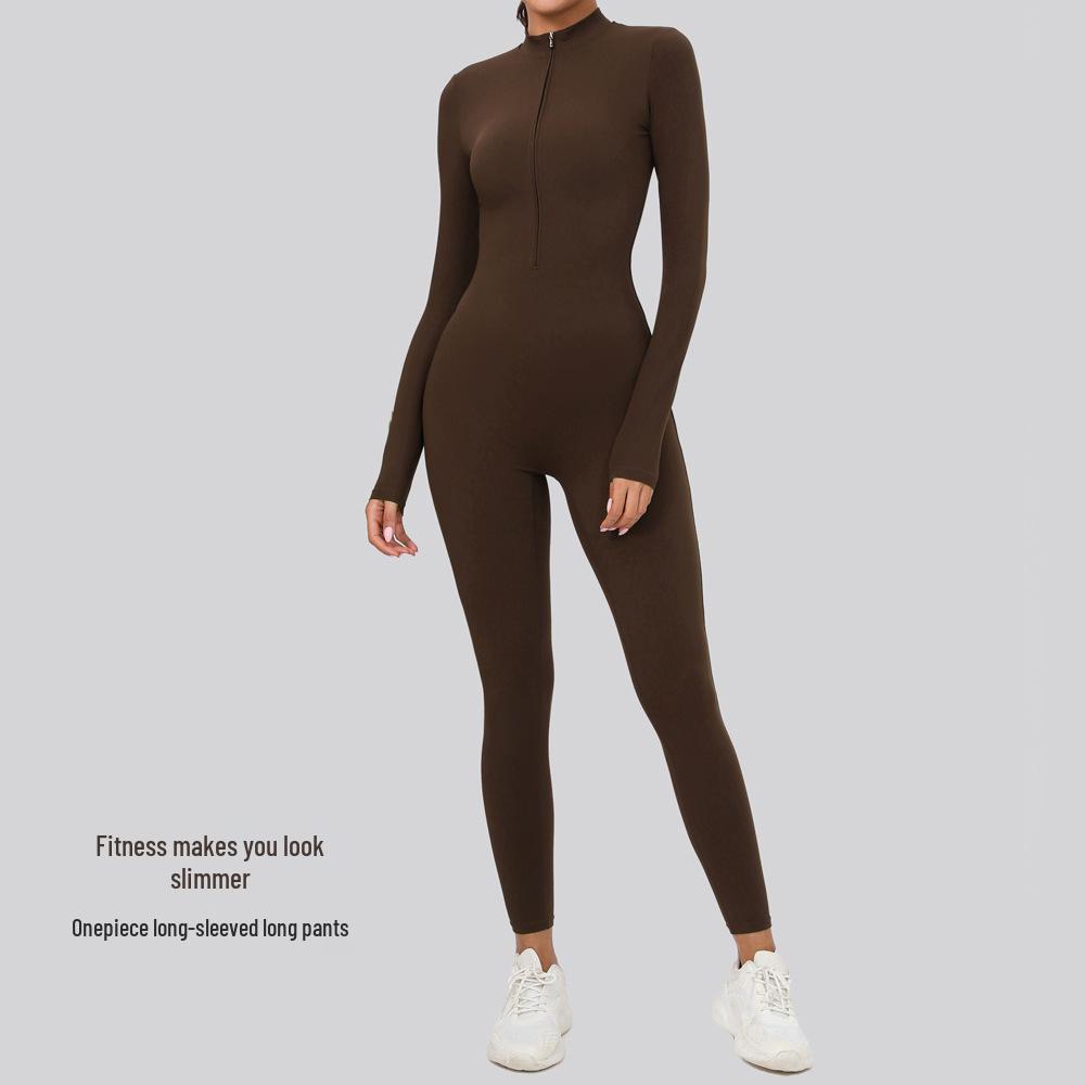 Women's Euro-American Zip Long Sleeve Yoga Set: High-Intensity Dance & Fitness Jumpsuit