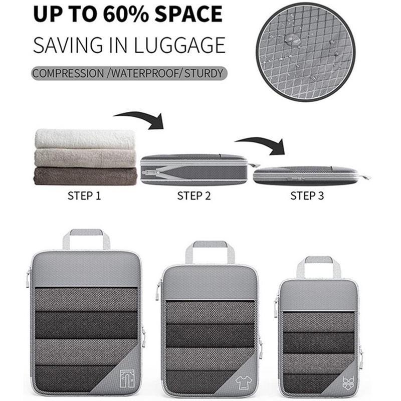 6 Stück/Set Gepäck-Packwürfel Aufbewahrungstaschen Kleidungssortierpakete für Reisegepäck Kompressionsstoff-Packbeutel