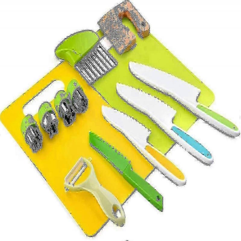 Toddler Kitchen Utensil Set - Toddler Safe Kitchen Knife Set For Real-life Cooking With Toddler Safe Plastic Knives - Kids Cutting Board