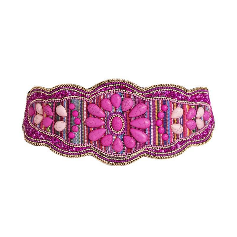 Womens Bohemian Style Fabric Waist Belt With Turquoise Beads And Embellishments For Outfits Seasonal