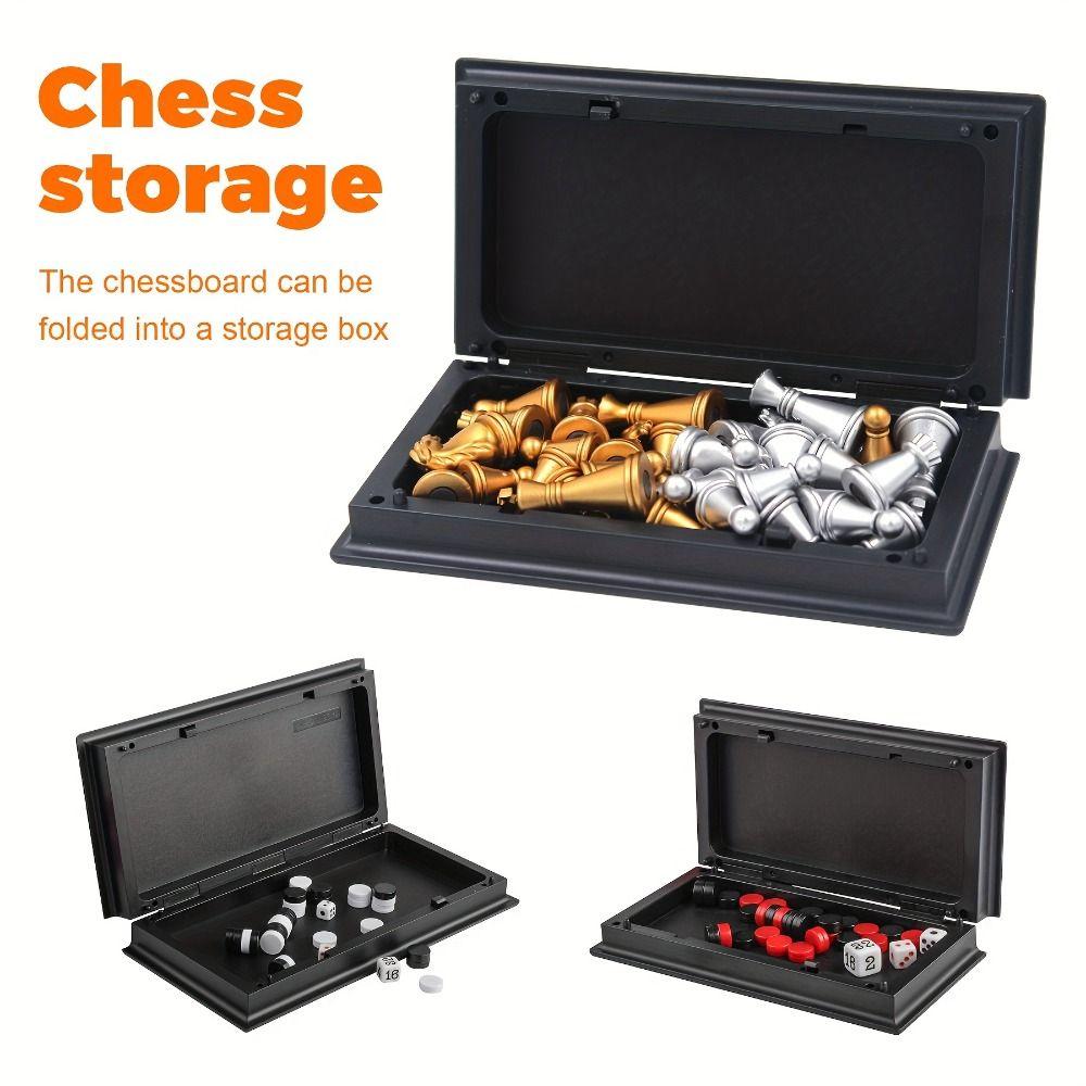 Folded Design Mini Chess Set Gold Silver Folding Chess Pocket Size Board Game Kids Educational