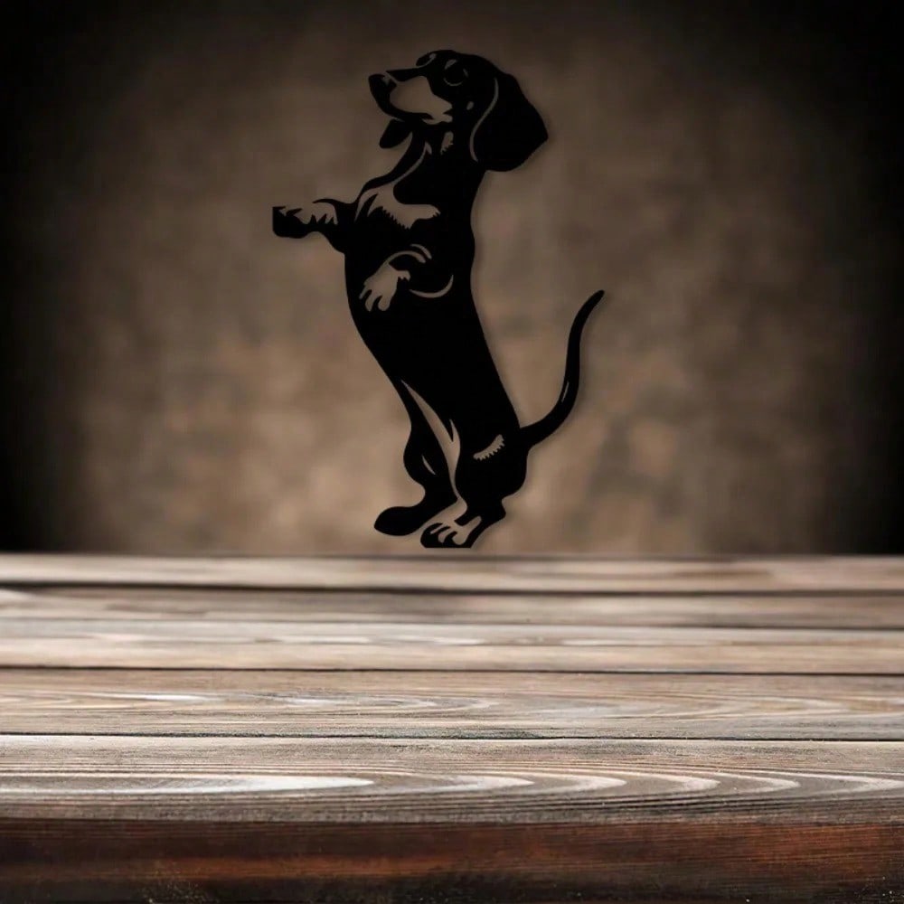 Black Metal Dachshund Wall Art, 2D Iron Dog Decor for Home & Garden Gift