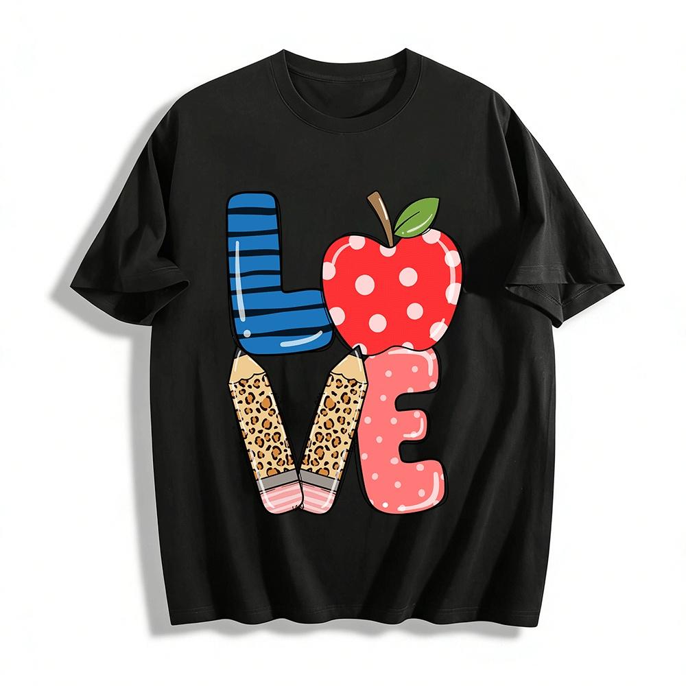 

Love Apple Leopard Print Pencil Graphic Casual Top Pure cotton T-shirt XXS