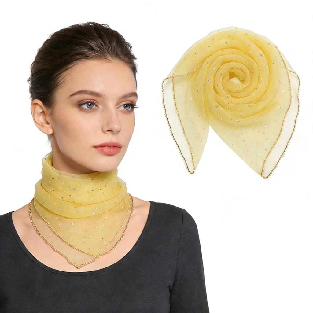 80cm Glitter Rhinestone Square Scarf, Sparkly Mesh Head Wrap for Women