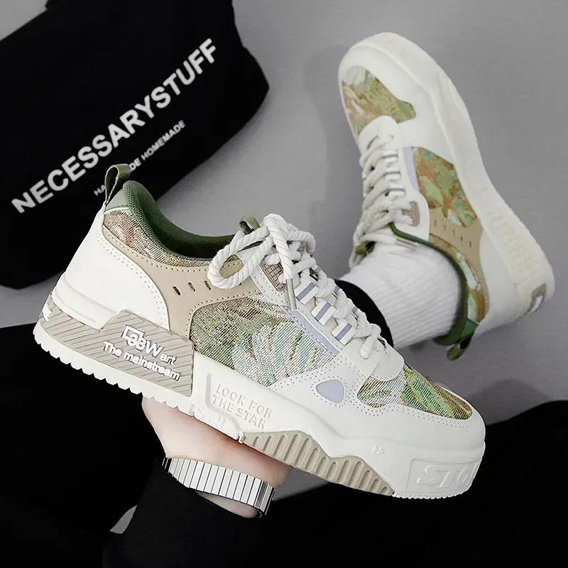 Fashion Sneakers Mens Shoes Designer Men Casual Shoes Trend Two-tone Lace Up Platform Student Shoes Male Vulcanized Zapatillas De Hombre