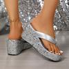 Sparkling Women Chunky Flip Flops Summer Square Toe Slides Beach Outdoor Slippers Solid Thong EVA 8cm High Heel Platform