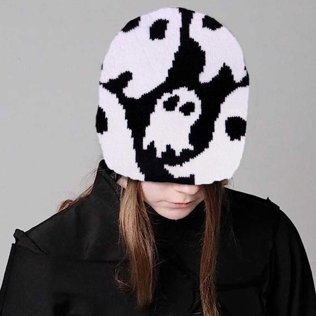 Knitted Skull Hat for Adult Autumn Skull Knitted Versatile Winter Party Photography Props Cartoon  Pattern