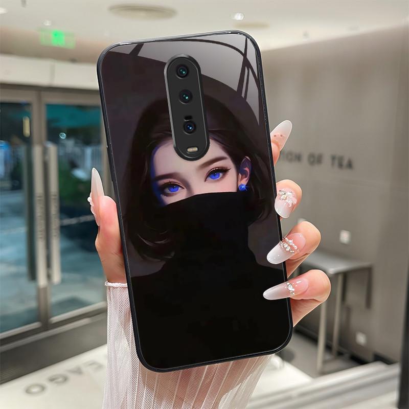 Cute Cartoon Cats Flower Case For Xiaomi Mi 9T Redmi K20 Pro Poco F2 Tempered Glass Phone Case Protective Back Cover Hard Shell