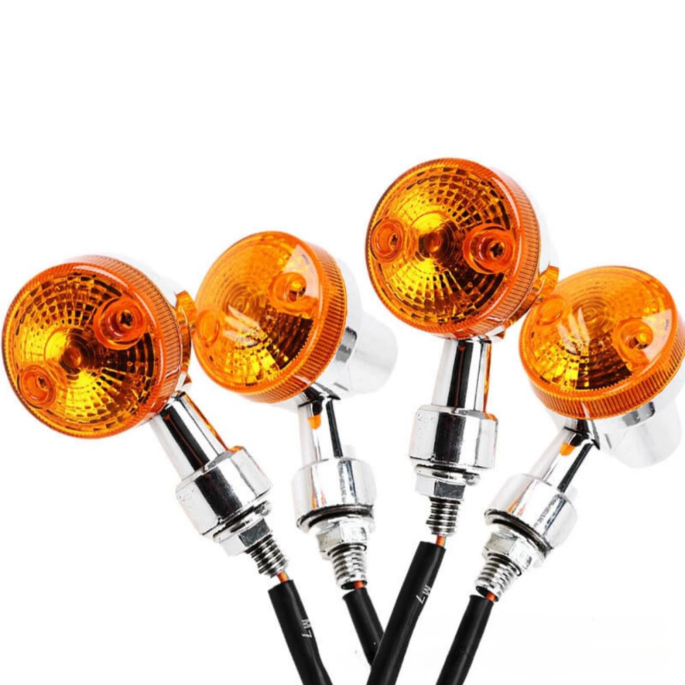 ideamall Motorcycle Turn Signals, Mini Round, Universal, Street/Off-Road, Set of 4 (Orange with Chrome Plated)