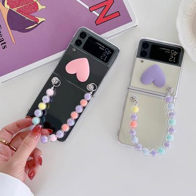 Niedliche 3D Candy Color Herz tragbare bunte Perlen Armband Handyhülle für Samsung Galaxy Z Flip 3 5g /Z Flip Clear Hard Cover