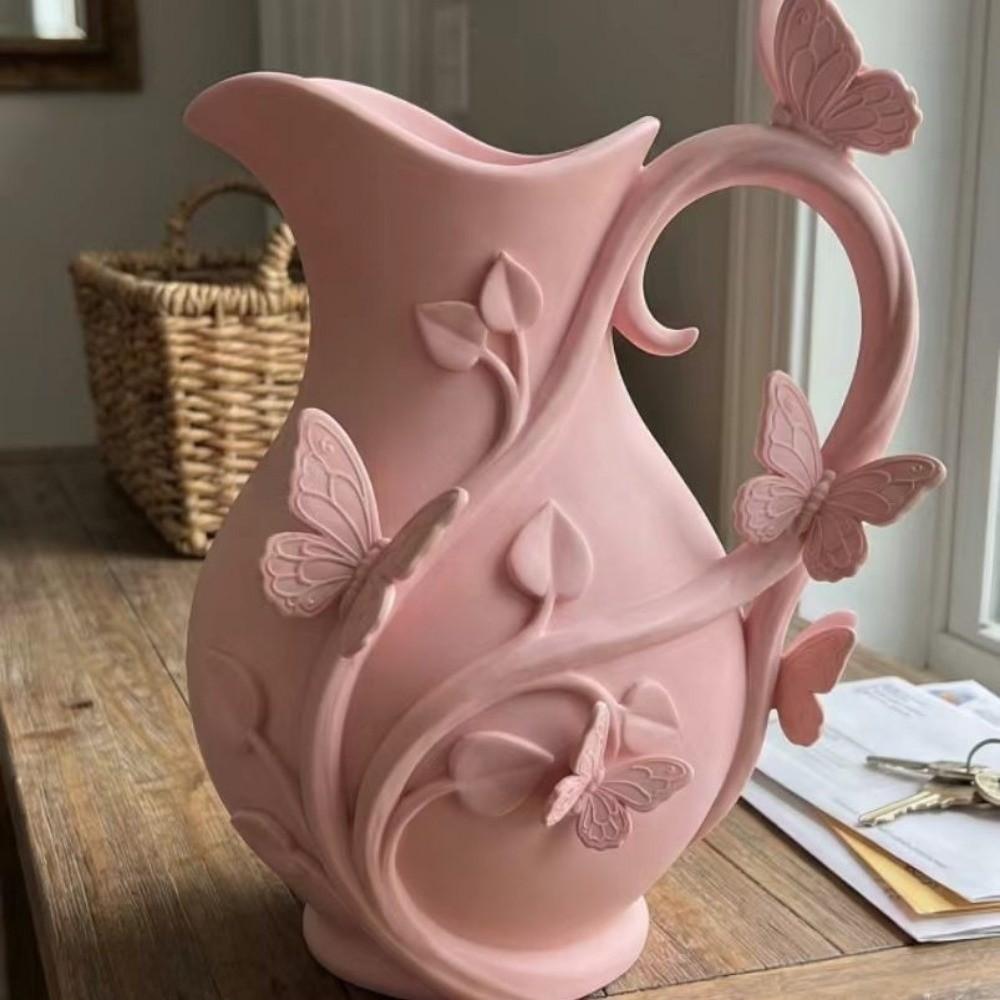 Decorative Butterfly Relief Vase Matte Finish 3D Embossed Vase Dried Flower Vase  Farmhouse Decor