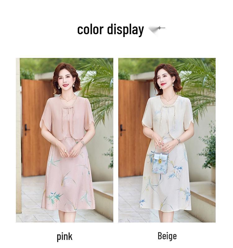 Elegantní dvoudílné šifonové šaty pro maminku - nový styl 2025 pro ženy středního a staršího věku